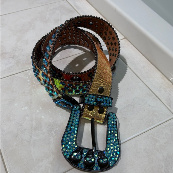Rhinestone BeltStore Skull Buckle Shiny Gold  Belt with Multicolor Rhinestones main image 6